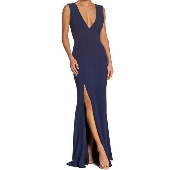 Dress the Population Dresses & Skirts - Dress the Population Sandra plunging gown in navy